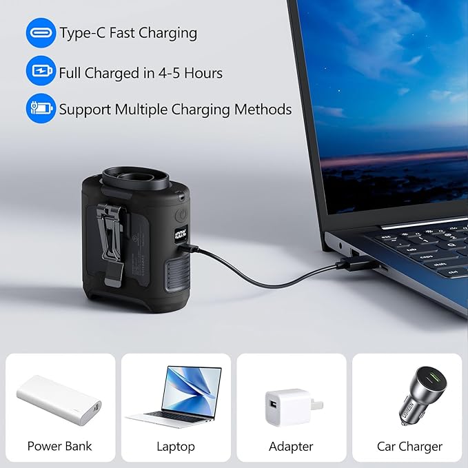 AI Portable Waist Clip Fan, Upgraded 10000mAh Rechargeable Battery Wearable Belt Personal Fan, 16000RPM Powerful 5 Speeds Shirt with Flashlight Neck Hands-Free 40H Cooling (Black)