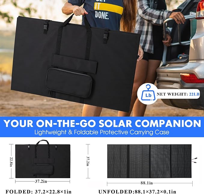 400W Portable Solar Panel, Up to 25% Conversion Efficiency N-Type Solar Cell, with Adjustable Kickstand, IP68 Waterproof, Foldable Solar Panel for Camping RVing Home Backup