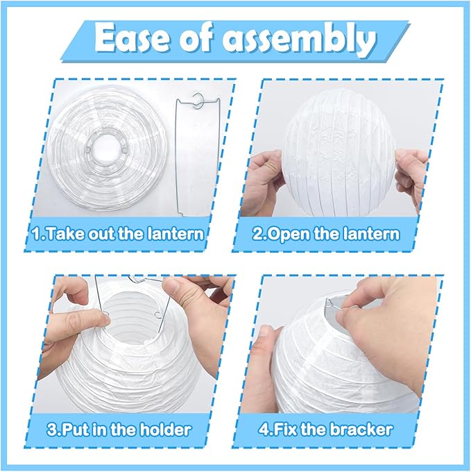 12Pcs Blue and White Paper Lanterns Assorted Sizes (6" 8" 10" 12") for Home Decor, Wedding, Birthday, Mamma Mia Party Decorations, Hanging Chinese Japanese Paper Lantern (3 Blue Colors)