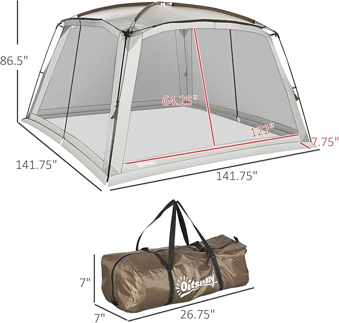 Outsunny 12' x 12' Screen House Room, UV50+ Screen Tent with 2 Doors and Carry Bag, Easy Setup, for Patios Outdoor Camping Activities