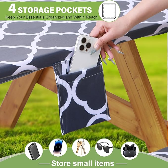Fitted Picnic Table Cover with Bench Covers Waterproof Elastic Edges Rectangle Patio Tablecloth Outdoor Camping Essentials Stuff Rv Accessories Summer Trip Travel Supplies Party Camper Gifts, 6 ft