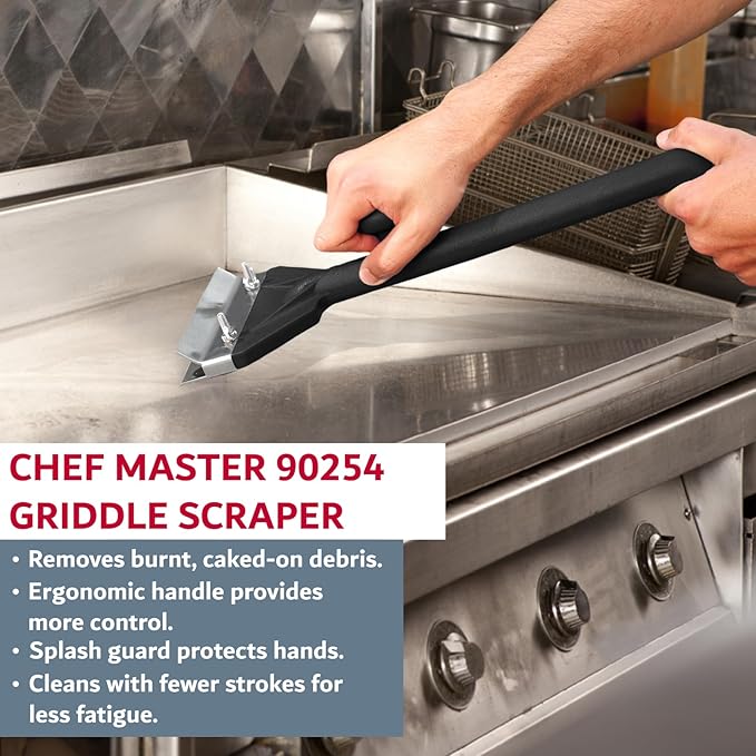 Chef Master Griddle & Flat Iron Grill Scraper, Commercial Blackstone Griddle Scraper, Flat Top Grill, Blackstone Accessories, Removes Grease, Food Debris for Diners, Restaurant & Food Truck - 90254