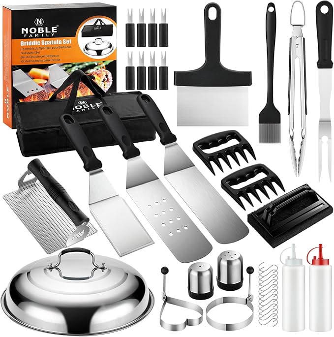 37PC Flat Top Grill Accessories Set - Must Have for Your Outdoor with Professional Griddle Spatula, Cleaning Kit, Grill Basting Cover - Ideal Griddle Gift for Men Women