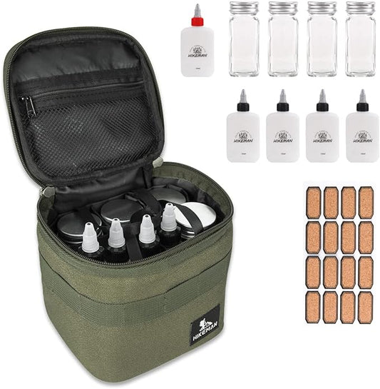 HIKEMAN Camping Portable Spice Set with 9 Spice Containers Pepper & Salt Spice Shakers, Separable Storage Bag for Outdoor Travel Camping BBQ Picnic