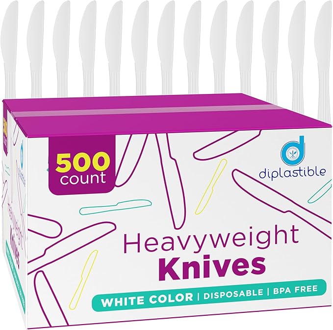 Disposable Plastic Knives Heavy Duty Utensils - Plastic Cutlery For Parties and Events Pack Of 500