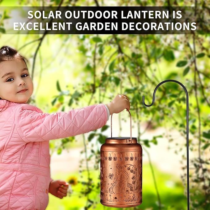 Solar Lanterns Outdoor Waterproof Hummingbird Garden Decor Christmas Gifts for Women Mom Grandma Hanging Lights Metal Decoration Outside for Yard, Patio,Backyard,Porch(Cat and Butterfly)