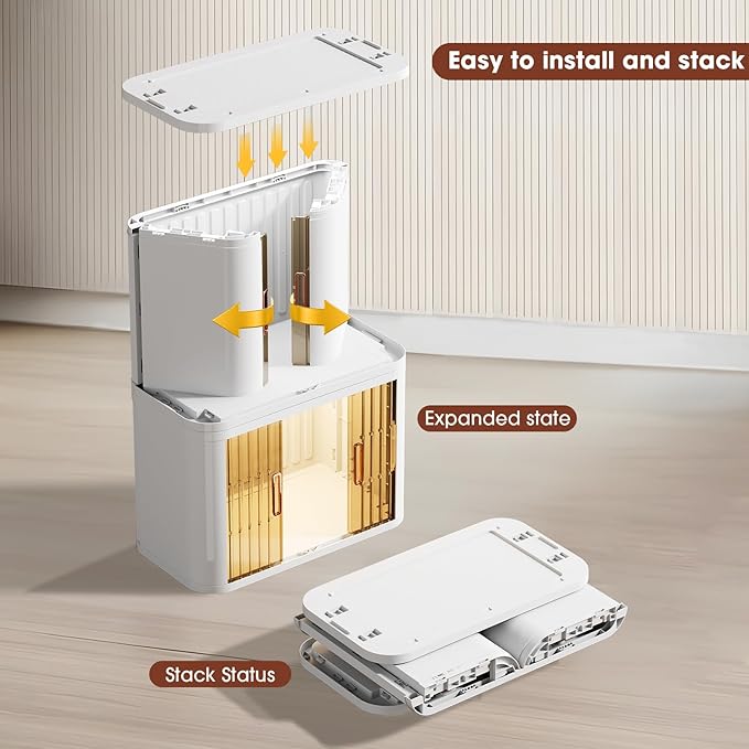 Closet Mounted Storage and Organization Systems Storage Bins with Lids and Rolling Doors Stackable Plastic Pantry Cabinet Cupboard Storage Cabinet with Sliding Door Wheels White，Large