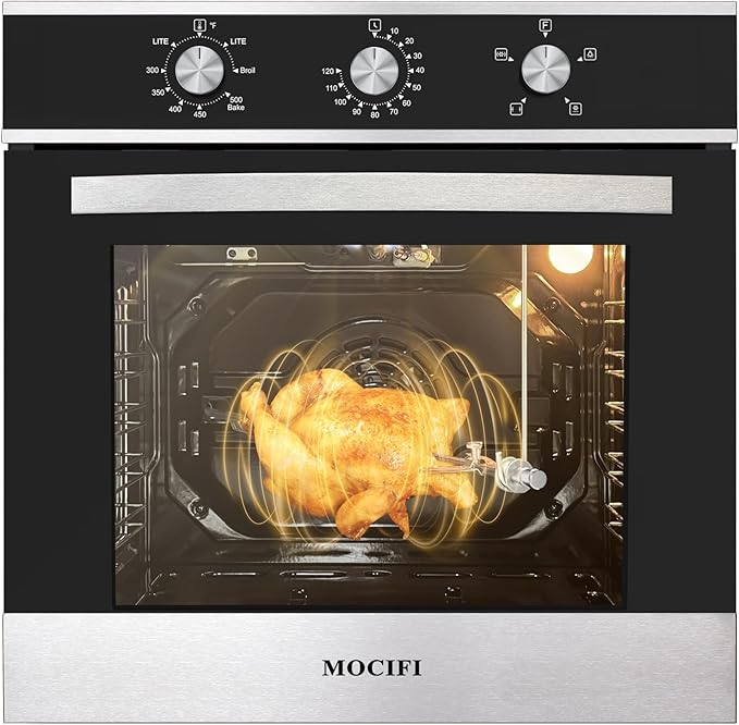 Gas Wall Oven 24 Inch CSA Certified,2.3 Cu.ft. Single, Natural Gas, Bake Broil Rotisserie, Mechanical Controls, Built-in Timer, Convection Fan in Stainless Steel