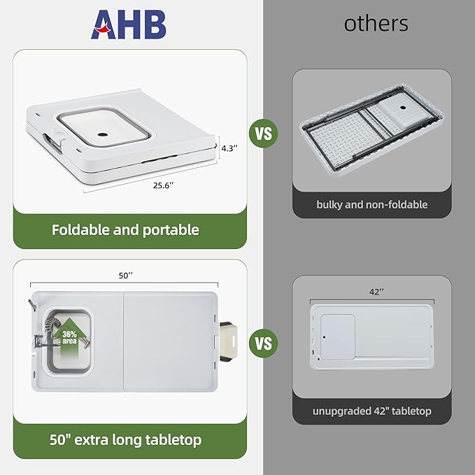 AHB 50" Folding Outdoor Fish Cleaning Table with Sink, Camping Kitchen Station Collapsible Faucet & Stainless Sprayer with 4pcs Fish Cleaning Kit for Camping, Picnic, Beach & Patio