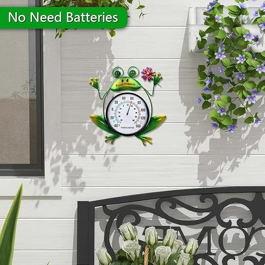 Indoor Outdoor Thermometer, Frog Wall-Mounted Thermometer Waterproof for Patio Garden Yard & Living Room, No Battery Needed