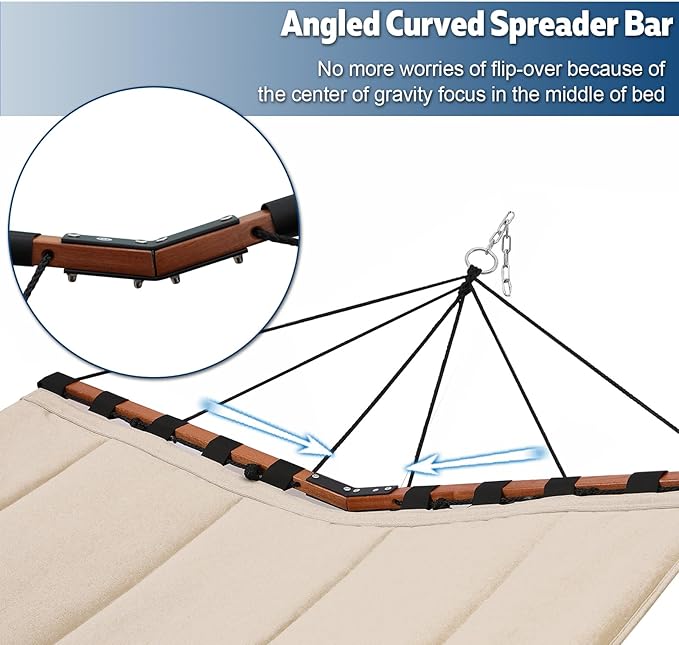 TegerDeger 12FT 2 Person Hammock Large Hammock 450LB Capacity with V Shaped Hardwood Spreader Bar & Nylon Rope for Outside, Patio, Garden, Backyard, Beach, Poolside - Gray