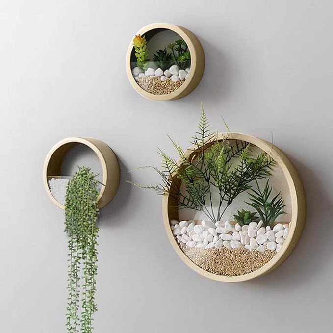3 Pack Set Wall Planters,Modern Round Glass Wall Planter Succulent Planter Circle Iron Hanging Planter Vase for Herb,Small Cactus Perfect for Balcony, Room and Patio Decor (Gold)