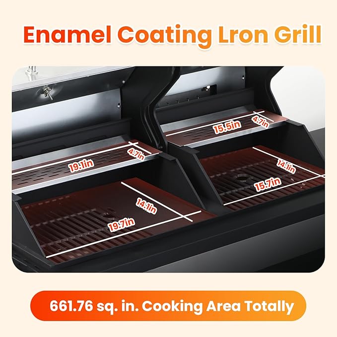 3 Burner Propane Gas BBQ Grill with Side Burner, Porcelain-Enameled Cast Iron Grates, Smoke Control Handle, 37,230 BTU Stainless Steel Grill for Outdoor Camping Barbecue Grilling Backyard Cooking