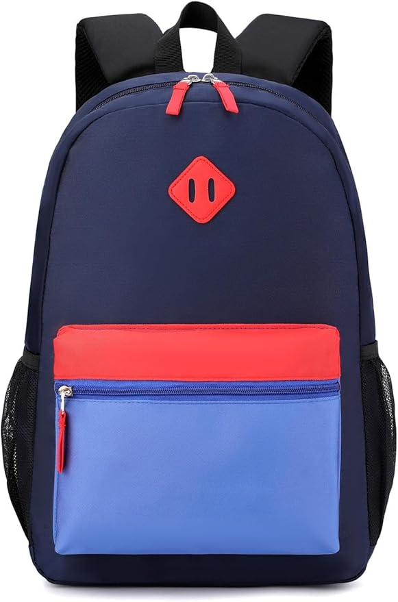 Kids Backpack Elementary School Backpacks 5-9 Years for Boys and Girls with Chest Buckle (Navy Blue, Large-17 H)