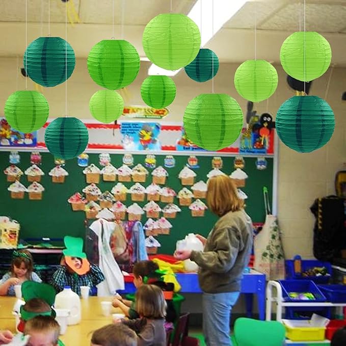 12 Pcs Green Party Paper Lanterns Green Party Supplies Round Chinese Paper Lanterns for Spring Theme Party Birthday Baby Shower Graduation Wedding St Patricks Day Decor