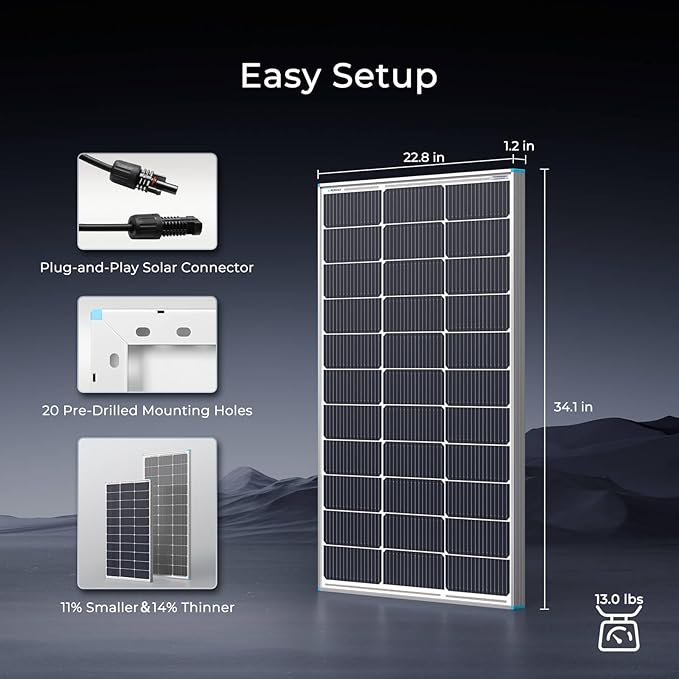 Renogy 100W Solar Panel N-Type, 12V 100 Watt Solar Panel 16BB 25% High-Efficiency, N-Type Solar Panels for RV Marine Boat Trailer Camper Rooftop Farm and Other Off-Grid System