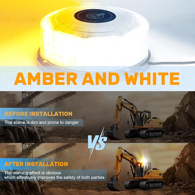 1PCS Magnetic Beacon Lights, 96LED Rooftop Mini Strobe Safety Flashing Warning Emergency Lights for Vehicles Trucks Forklift Tractors Golf Carts Boat Trailer Car Van (Amber&White)