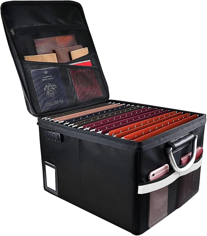 Fireproof Document Box, Fireproof Organizer Safe Box with Lock, Portable Office Storage Cabinet for Hanging Letter/Legal Folder 16.1 x 12.9 x 11in