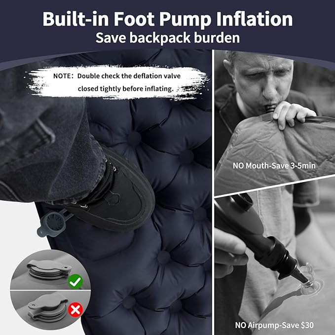 Camping Double Sleeping Pad,Ultralight Self Inflating Sleeping Mat for 2 Person with Pillow Built-in Foot Pump,Portable Camping Air Mat for Backpacking, Hiking, Traveling, Tent