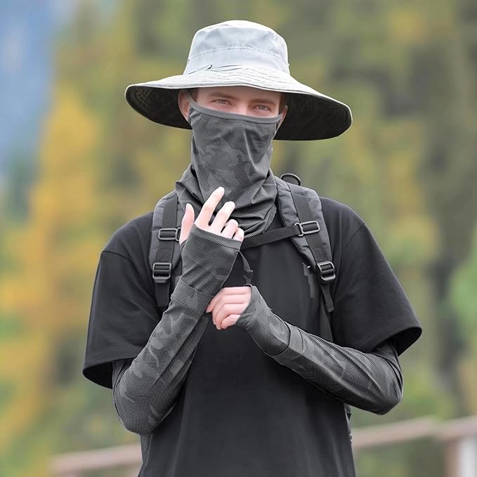 Grey UV Sun Protection Arm Sleeves for Men Women Teenager, Fishing Cycling Driving Ice Silk Cooling Arm Sleeves