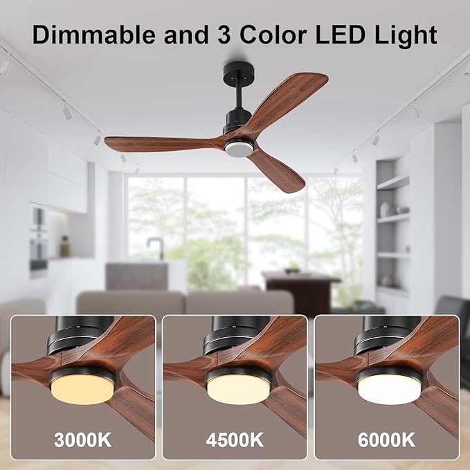 Obabala 42IN Ceiling Fans with Lights and Remote 3 Wood Blades Outdoor Ceiling Fans Noiseless DC Motor Modern Ceiling Fan for Patios Indoor Outdoor (Walnut, 42IN)