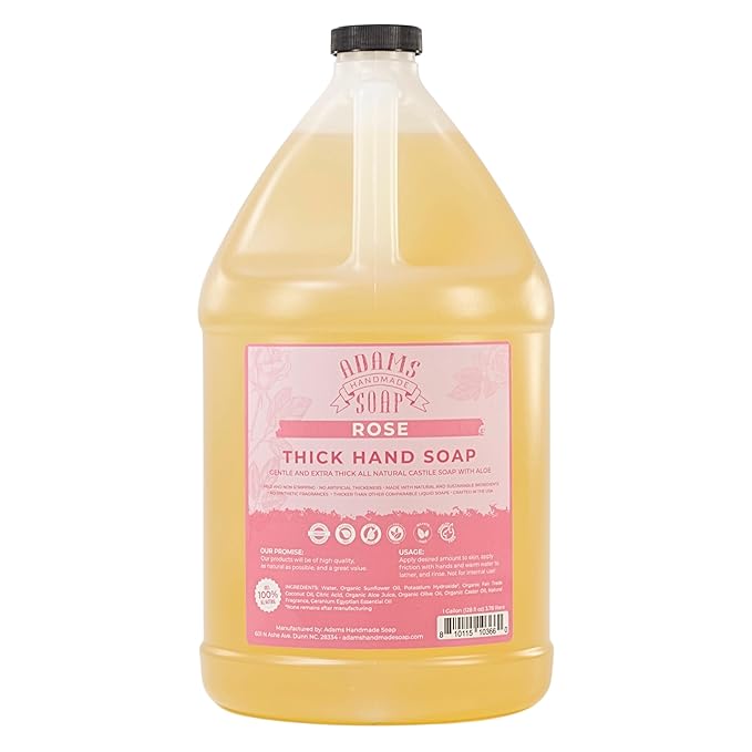 Adams Handmade Soap Thick Organic Castile Liquid Hand Soap 1 Gallon Refill - Rose