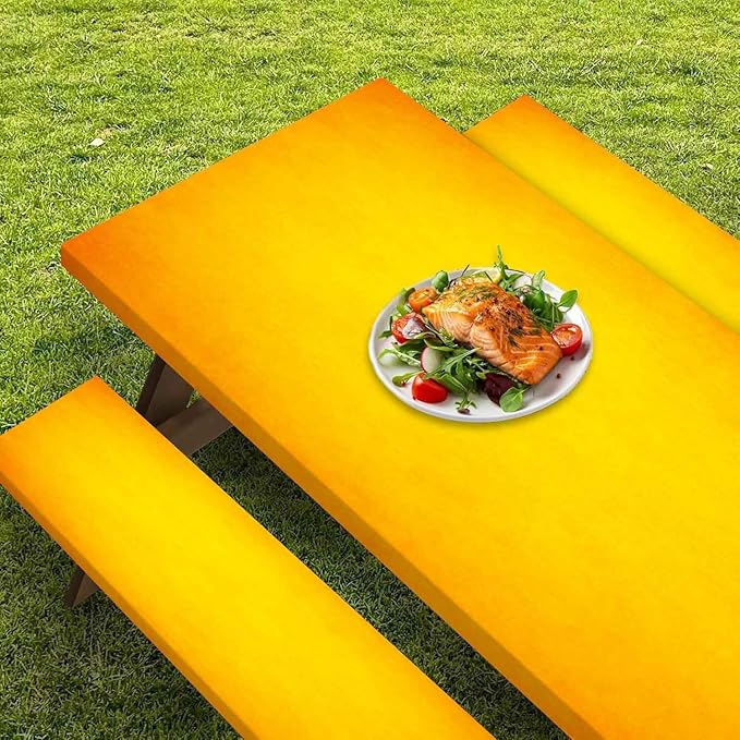 CAPSCEOLL Fitted Picnic Table Cover with Bench Covers with Elastic 6Ft Waterproof Camping Picnic Table Cover Cloths for Outdoors Camping Tablecloth with Drawstring Bag, 72X30in, Fall Yellow