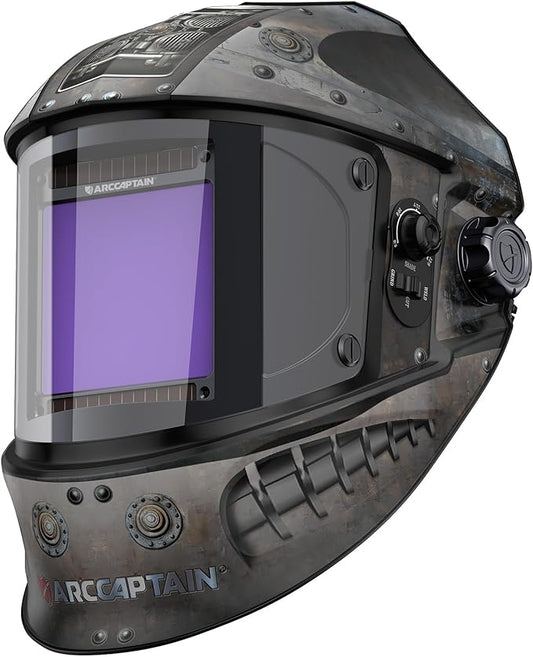 ARCCAPTAIN 3.94"X3.66" Welding Helmet Auto Darkening, 1/1/1/1 Top Optical Clarity Large Viewing Screen Solar Power Welding Hood with 4 Arc Sensor, Wide Shade 4-5/5-9/9-13 for TIG MIG ARC Welding Cut