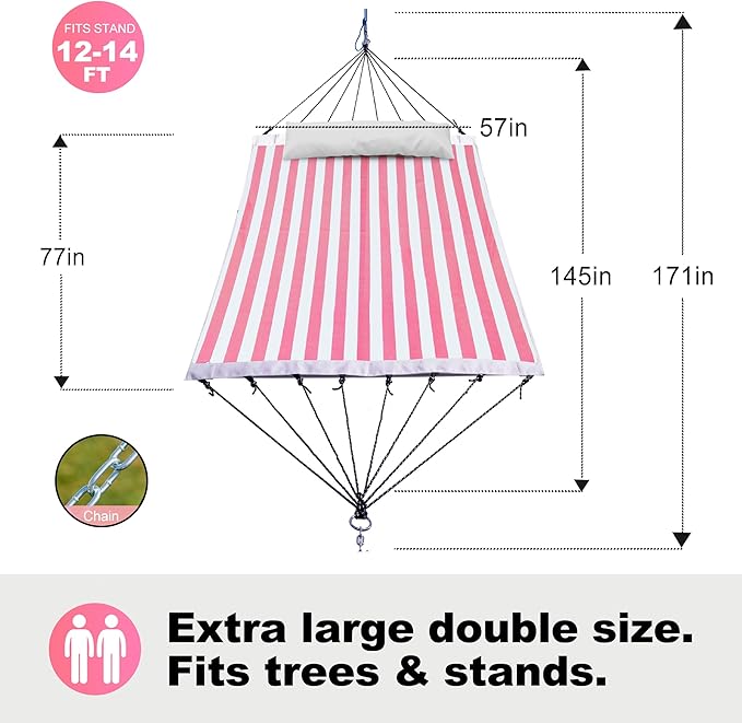 14ft Two Person Outdoor Hammock, Portable Camping with Folding Steel Spreader Bar, Carrying Bag, Carabiners, Tree Straps, Pillow & Sidebag, Quick Dry Textilene Fabric, 550 lbs Capacity (Blush)