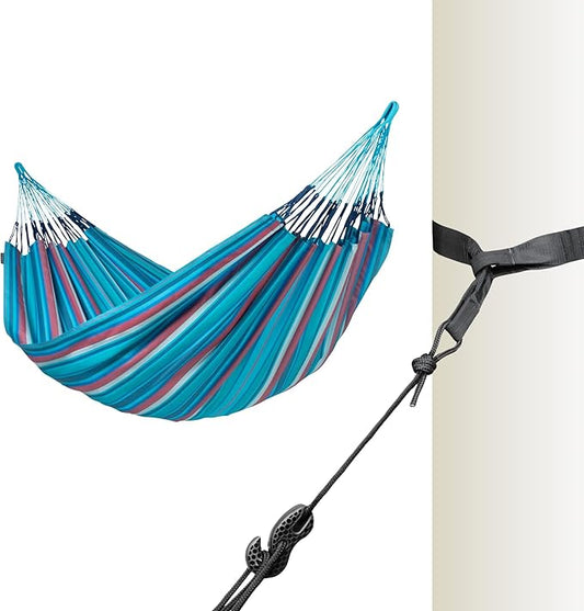 La Siesta® Large Double Brisa Classic Hammock & TreeMount, Trees Beams Posts Suspension Kit, Indoor Outdoor Hammock Swing, Weather Resistant, Wave