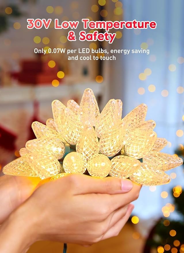 C9 LED Christmas Lights Outdoor, 81 Feet 100 LED String Light with Timer & 8 Lighting Mode, Waterproof Commercial Grade Christmas Tree Lights for Outside Indoor Roofline Patio, Warm White|2 Pack