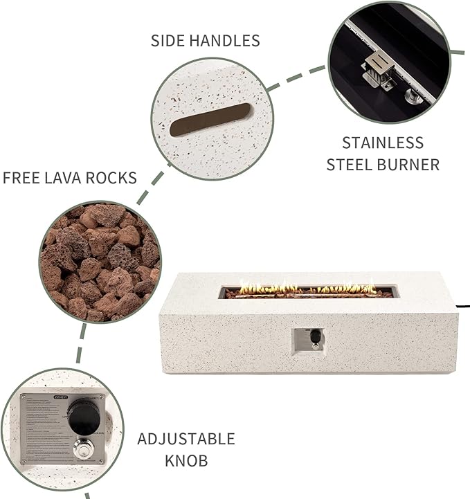 COSIEST 2-Piece Outdoor Propane Fire Table Set, Rectangle Concrete 56" Rectangular Fire Pit, CSA Certified, 50,000 BTU, w 20lb Tank Table,Waterproof Cover for Garden, Porch, Backyard