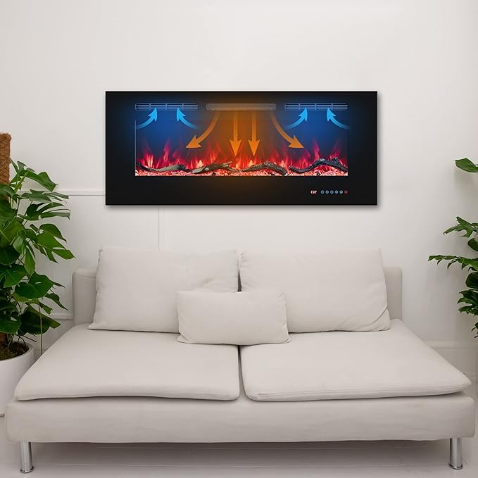30" Electric Fireplaces Inserts, Recessed & Wall-Mounted Fireplace Heater with Thermostat, Multicolor Flames,Timer, Log & Crystal, 750/1500W