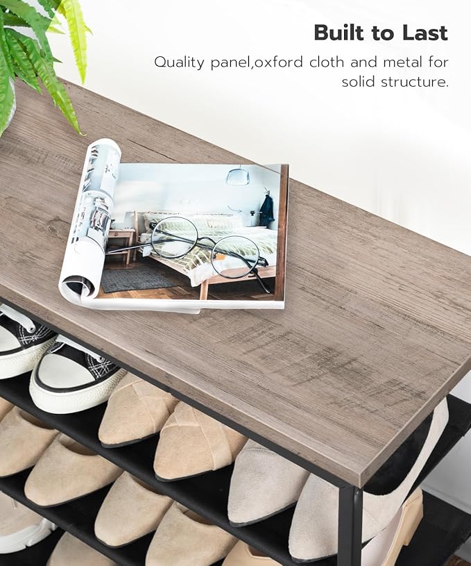 HOOBRO Shoe Rack, 4 Tier Shoe Storage Organizer with 3 Oxford Fabric Shelves and Top Panel, Holds 12-16 Pairs of Shoes for Entryway and Closet, Industrial, Greige BG47XJ01G1