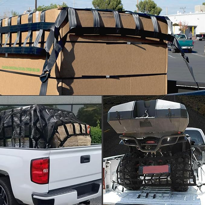 Heavy Duty Truck Bed Cargo Net - 2 Size Options with J Hooks & Reinforced Mesh, Universal Pickup Truck Organizer Secure Transport