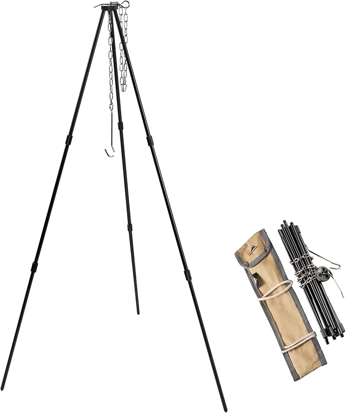 CAMPINGMOON Camping Tripod with Carrying Bag Portable Lightweight Aluminum 31.5-inch Height Stainless Steel Chain