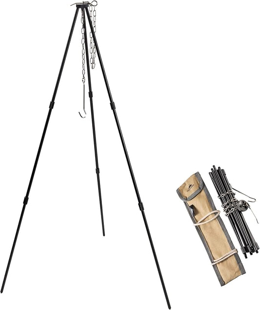CAMPINGMOON Camping Tripod with Carrying Bag Portable Lightweight Aluminum 31.5-inch Height Stainless Steel Chain