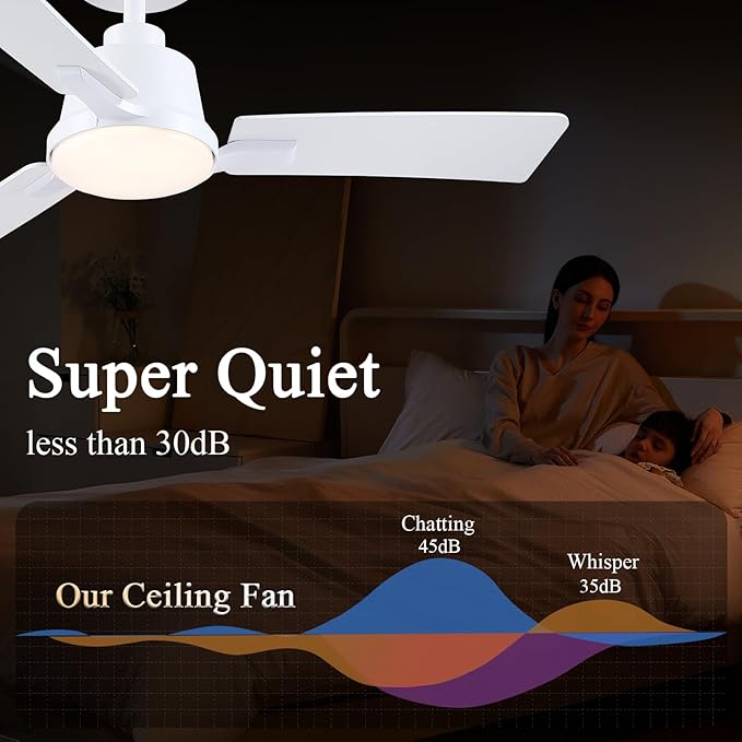 42 Inch Ceiling Fans with Lights,Low Profile Ceiling Fan,Modern Flush Mount,Reversible 6 Speeds,3CCT Dimmable Noiseless White Ceiling Fans for Living Room,Bedroom and Patio,ETL Listed