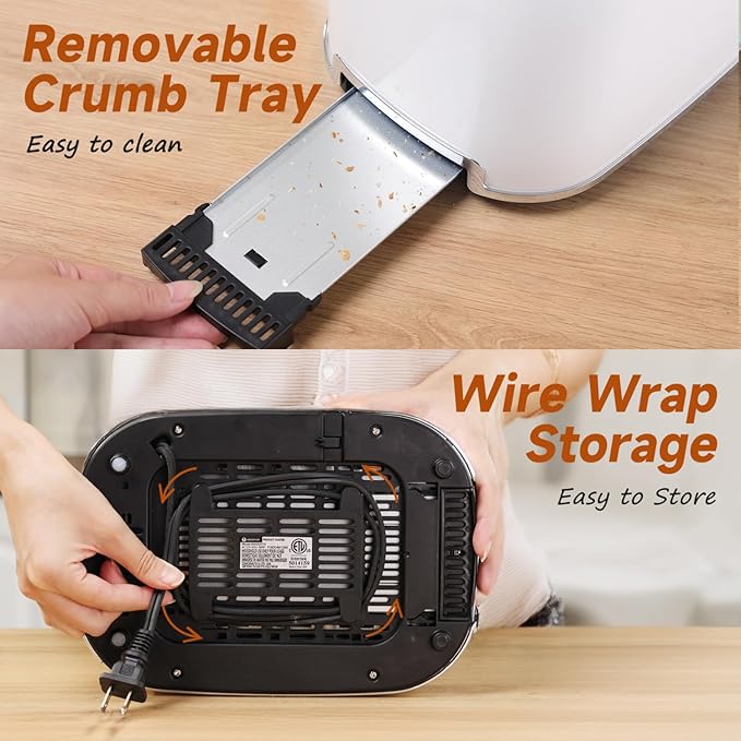 Aigostar Retro 2 Slice Toaster - Stainless Steel, Extra Wide Slots, Bagel Function, Cancel & Defrost, 6 Shade Settings, Removable Crumb Tray, White