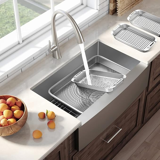 Grill Basket Set - BBQ Grill Tray with 3-Piece Grill Basket & Universal Handle, Heavy-Duty Stainless Steel, Dishwasher Safe, Rust-Resistant for Outdoor Cooking, Camping, Picnic, Gas, Charcoal Grills