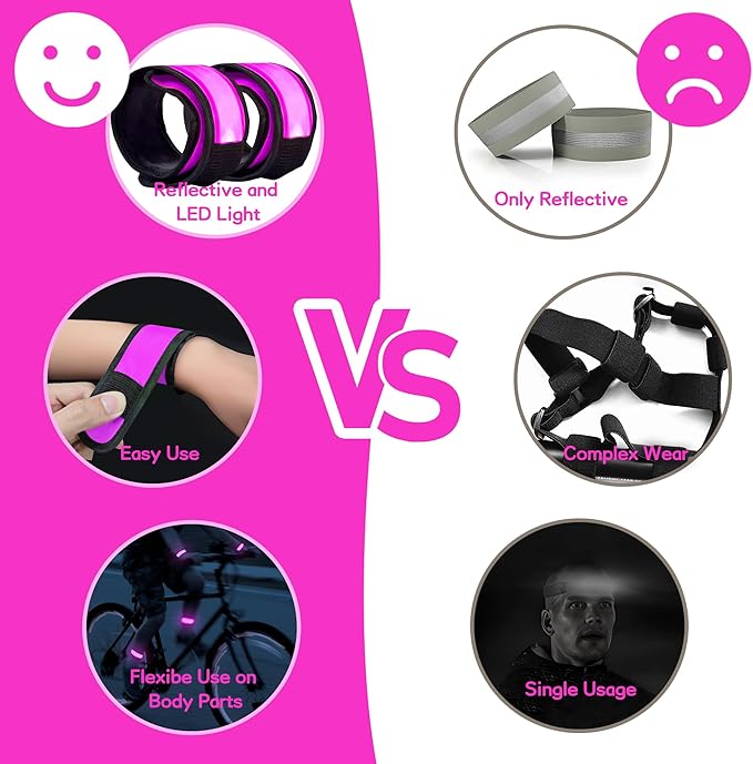6 PCS LED Reflective Gear, LED Wristbands, LED Light Up Wristbands for Walking, Running, Jogging, Concerts, Sports, Camping, Sporting Events, Party, Rave Accessories