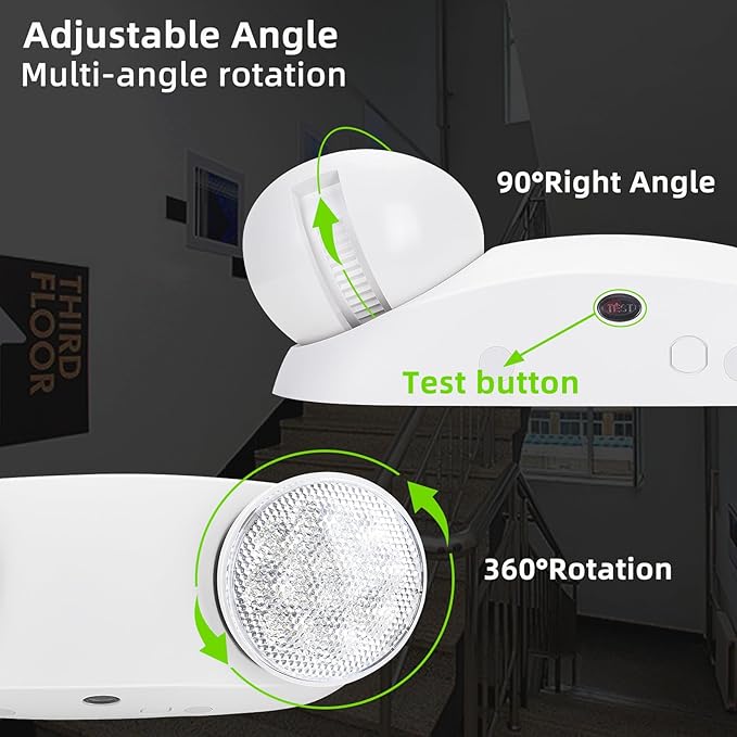 RMC LED Emergency Lights with Battery Backup, Two Head Adjustable Commercial Emergency Lighting, AC120-277V, Hardwired Emergency Exit Light Fixtures for Home and Business, ETL Listed, 4 Pack