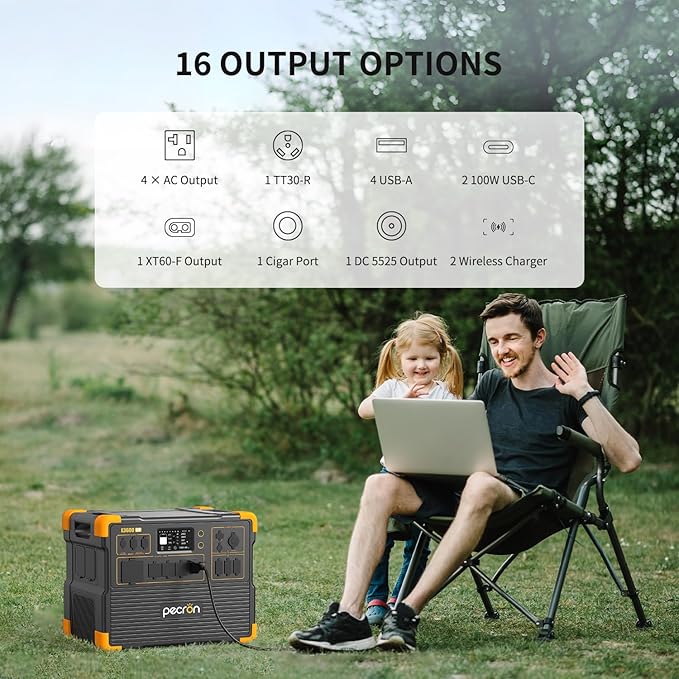 pecron Portable Power Station 3072Wh E3600LFP with 3072Wh EP3000-48V Expandable to 6054Wh, 5x3600W AC Outlets Power Station, LiFePO4 Battery Backup Solar Generator for RV, Camping, CPAP, Emergency