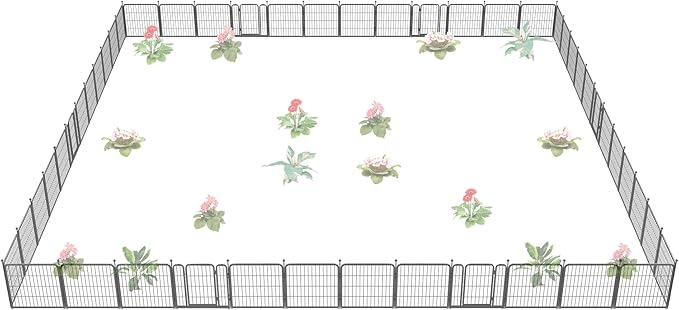 FXW Garden Fence with Door, 24in(H) x 90ft(L) 48 Panels Dog Fence Outdoor for The Yard - Heavy Duty Metal Fencing Tall Animal Barrier for Dog and Rabbit, Easy Assemble