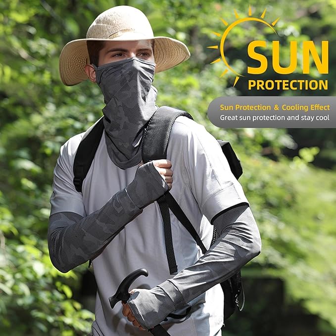 Grey UV Sun Protection Arm Sleeves for Men Women Teenager, Fishing Cycling Driving Ice Silk Cooling Arm Sleeves