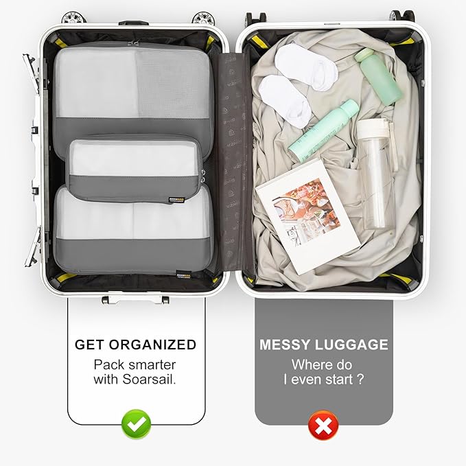 6 Set Compression Packing Cubes for Travel Essentials, Luggage Organizers for Suitcases (Silver)