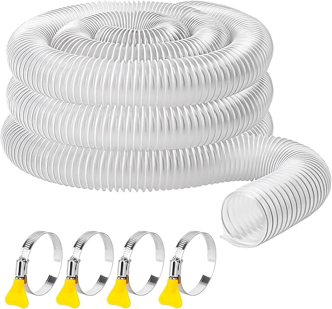 2.5 In x 10 Ft Heavy PVC Dust Collection Hose With 4 Clamps, Puncture Resistant and Flexible Clear Fume Hose With Carbon Steel Wire Coil for Woodworking and Dust System