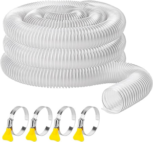 2.5 In x 10 Ft Heavy PVC Dust Collection Hose With 4 Clamps, Puncture Resistant and Flexible Clear Fume Hose With Carbon Steel Wire Coil for Woodworking and Dust System