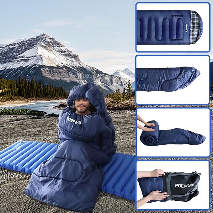 Flannel Sleeping Bag Cotton 0 Degree Cold Weather for Adults XXL Wearable Sleeping Bag 4 Seasons Waterproof with Compression Sack