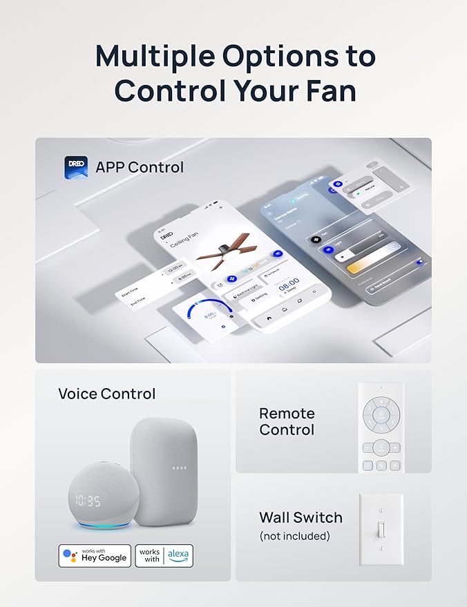 Dreo Ceiling Fans with Lights, 12 Speeds & 3 Fan Modes, Quiet DC Motor, Low Profile Easy to Install, Flush Mount Smart Ceiling Fan with Dimmable LED, 12H Timer for Bedroom, Remote, Black, 44''